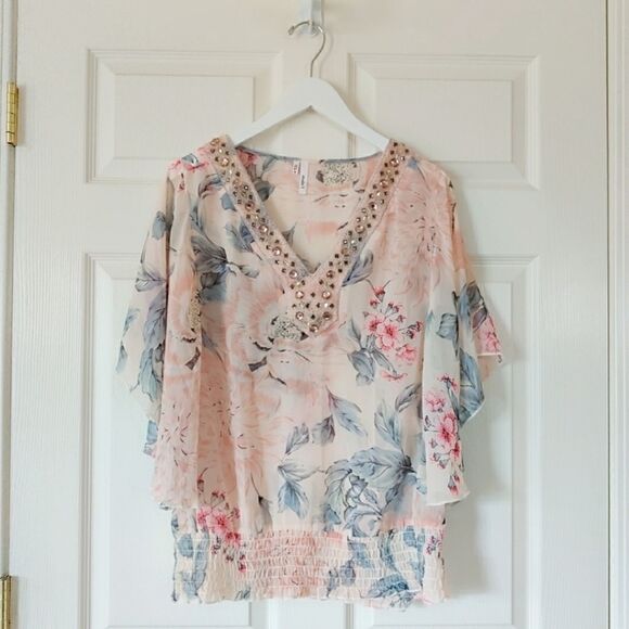 Studio Y jewel embellished floral blouse M - Picture 6 of 12